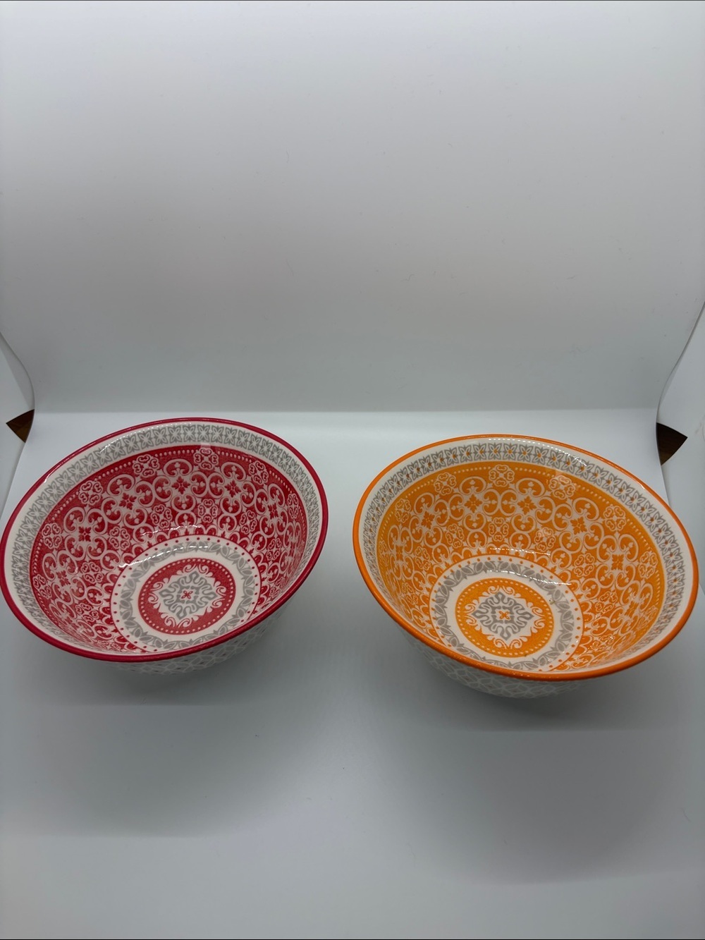 Pair of  Ceramic Bowls - Red & Orange Global Market 6’ Diameter Bowls